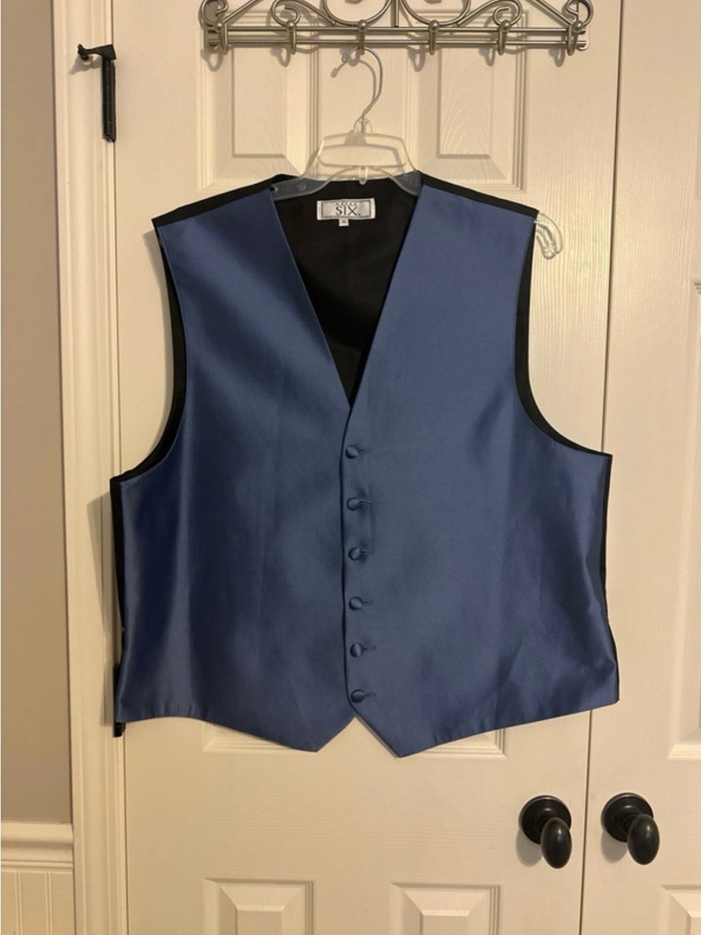 After Six Men's Satin Dress Vest in Steel Blue